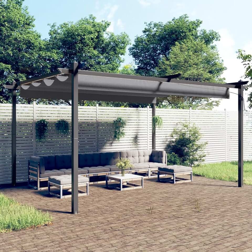 etevert - tonnelle extensible 4x3m, toit ouvrant, protection UV, anthracite