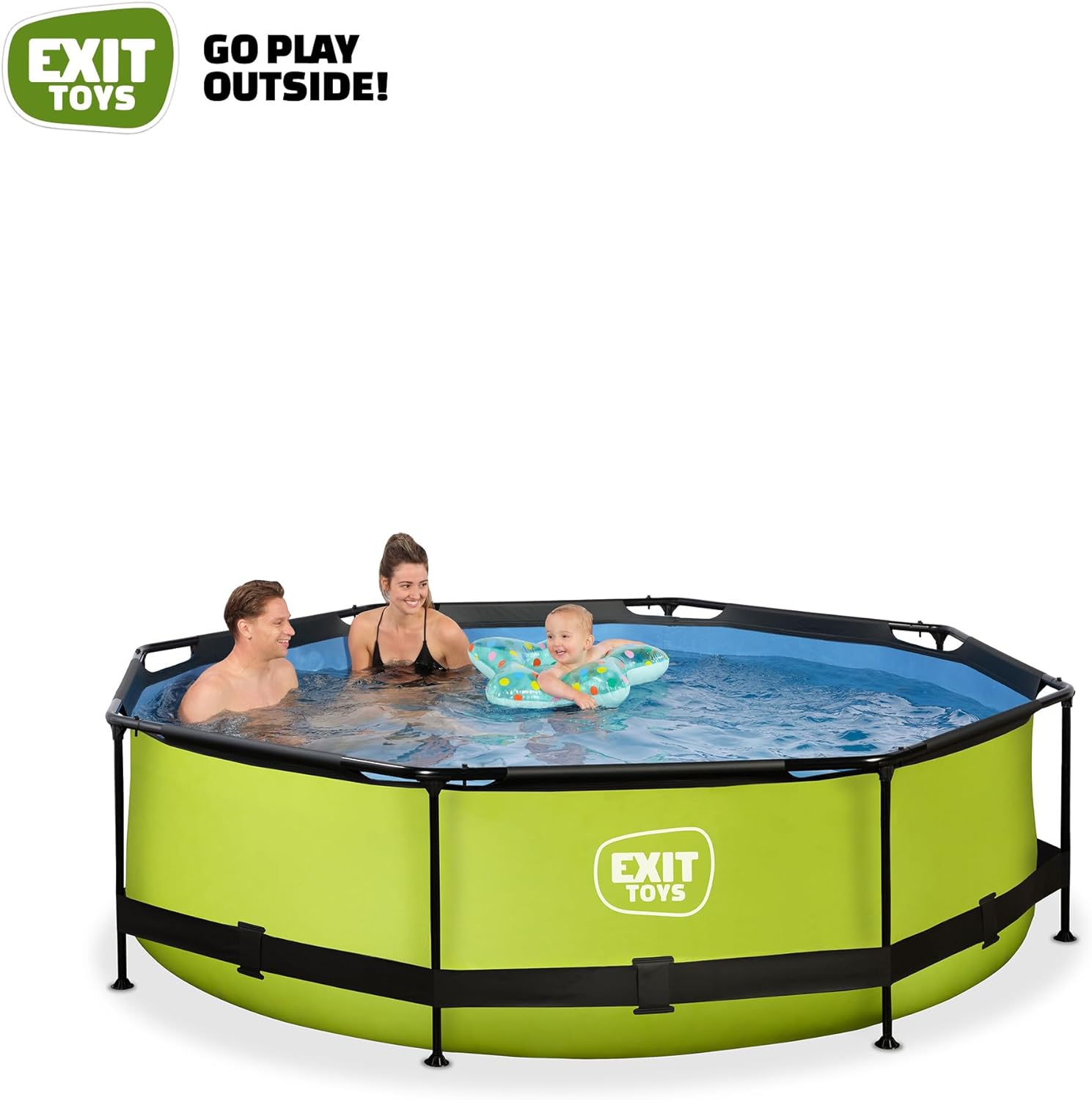 etevert - Piscine Tubulaire Lime - 300x76cm - Pompe filtrante, entrée basse, cadre stable, vert