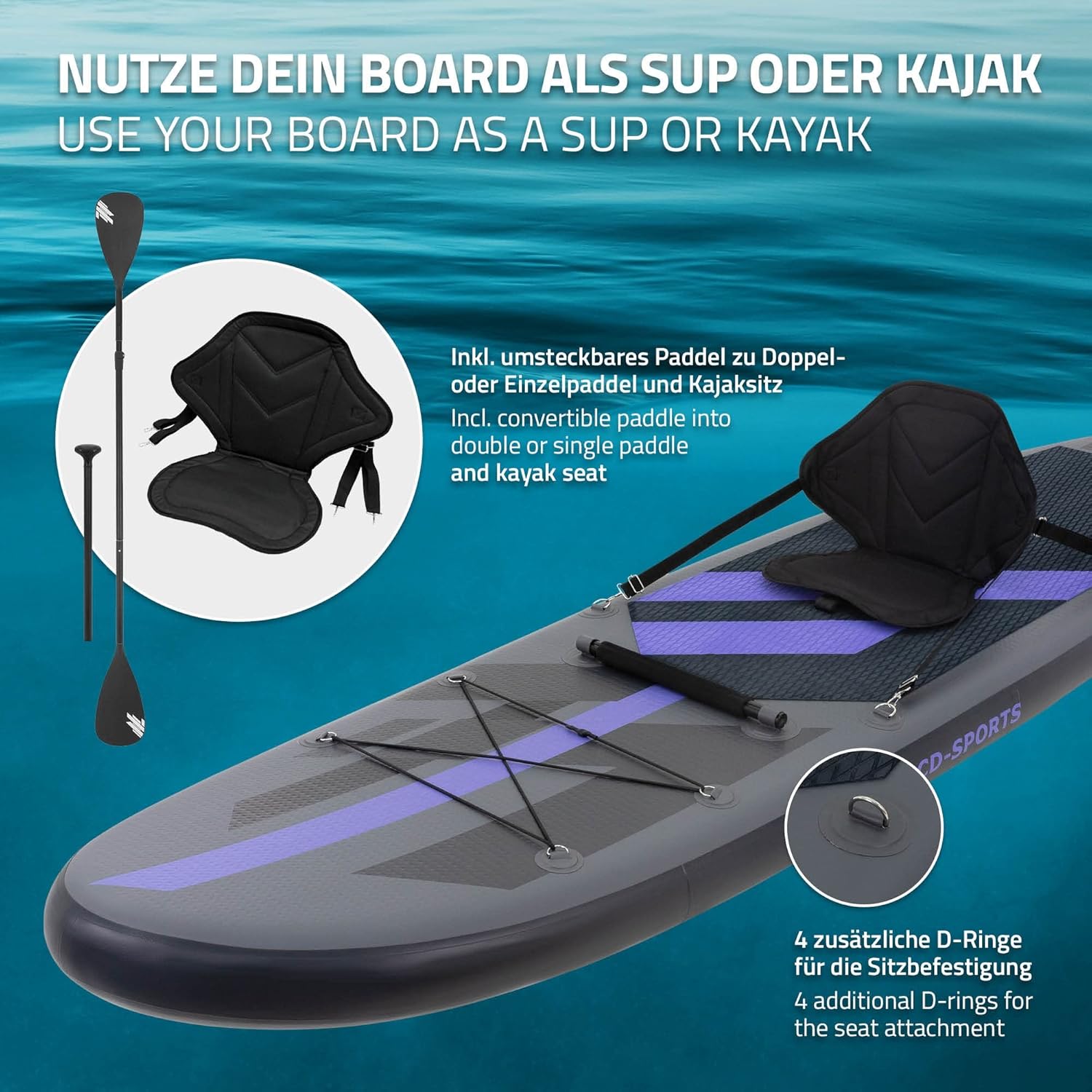 etevert - Stand Up Paddle Gonflable - 305/308/320/380 cm - PVC, 120/150 kg, 10/15 cm