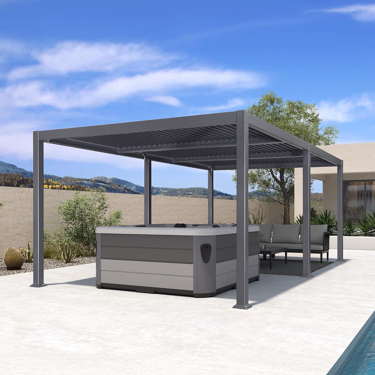 etevert - pergola bioclimatique - 3,5x6,35m - aluminium, lames orientables, résistante intempéries
