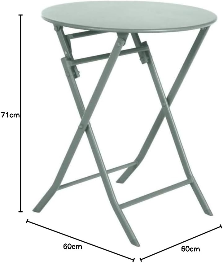 etevert - Greensboro - Ø60 cm - Table de jardin pliante acier vert 2 places