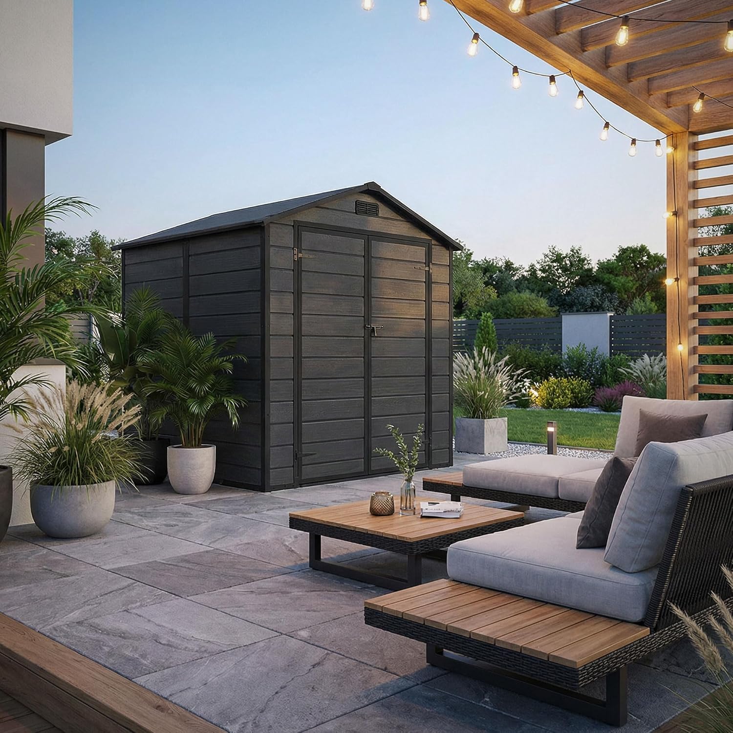 etevert - Abri de jardin résine 151x182x220 cm double porte, 5m³, fenêtre, ventilation