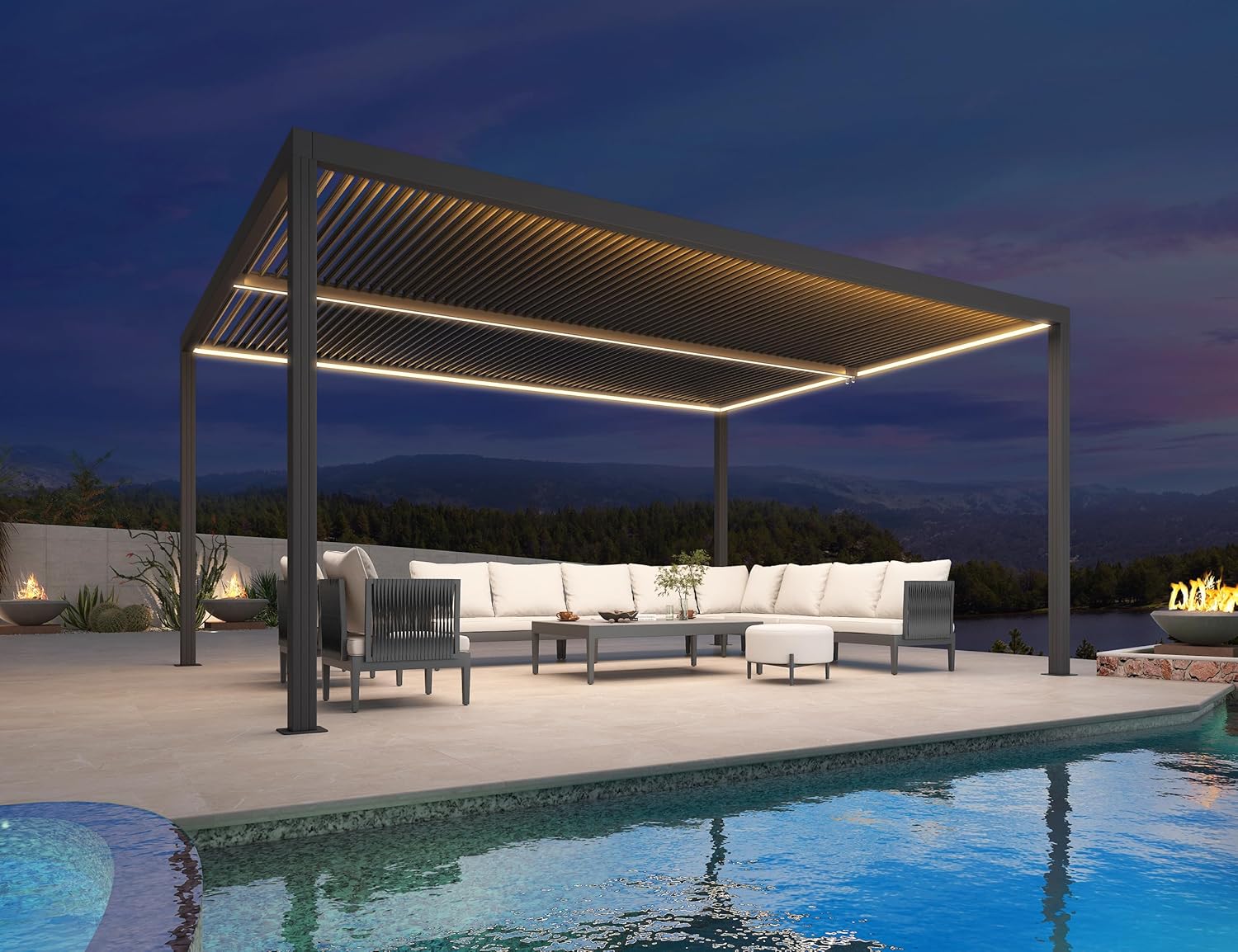 etevert - Pergola bioclimatique aluminium 4,8x3,68m, LED, lames orientables